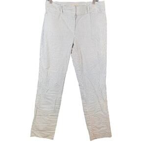 LOFT Womens Pants White Gray Striped Seersucker Cropped Ankle Cotton Blend 8